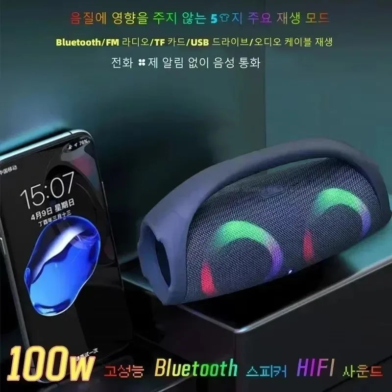 Portable Waterproof 100W High Power Bluetooth Speaker RGB Colorful Light Wireless Subwoofer 360 Stereo Surround TWS FM Boom Box