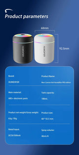 Mini Car Air Humidifier USB Electric Aroma Diffuser Essential Oil Purifier Aromatherapy Mist Maker Lights in Car Home