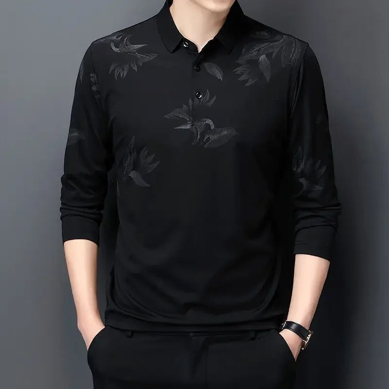 Polos de negocios formales estampados para hombre, sudaderas holgadas de corte regular, ropa de calle de algodón, tendencias de moda 2024 a granel