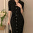 Elegant Summer Sweet Sle Turn-down Collar Single-button Thin Ice Silk Short-sleeve Knitted Long Dress Women's Fashion - Lootquake