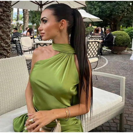 Elegant Satin Halter Slim Long Dress With Scarf Women New Sexy Backless Sleeveless Maxi Dresses Summer Lady Party Chic Vestidos - Lootquake