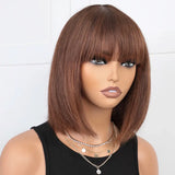 180D Orange/Ginger & Blonde Straight Human Hair Bob Wig with Bangs | Full Machine Made Remy for Women (P4/30, 613, 99J, T1B/27)