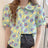 Women Summer Korean Casual Printing Chiffon Loose Polo-Neck Short Sleeve Blouse Women Clothes Sweet All-match Floral Top Tee - Lootquake