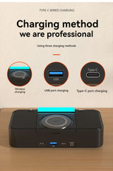 Enceinte Bluetooth portable avec chargement sans fil, lumière d'ambiance, fonction réveil, double haut-parleur, chargement USB