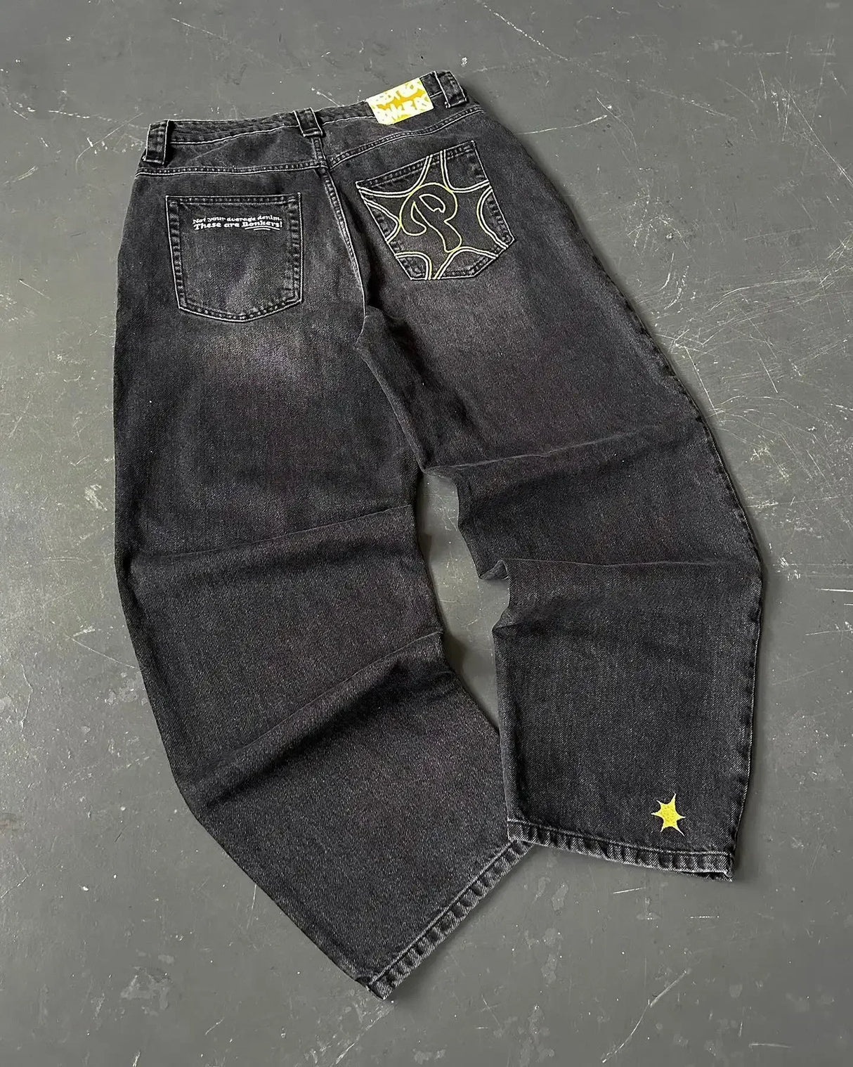 2024 New American Trend Retro Hip-hop Embroidery Pattern Baggy Jeans For Men And Women Y2K Harajuku Gothic Wide Pants Streetwear - Lootquake