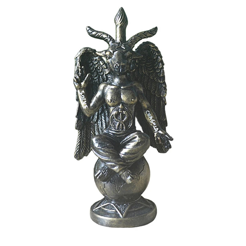 Horned God Baphomet, Sabbatic Goat Statue; Mendes Divine Goat Idol; Satanic Church Resin Figurine