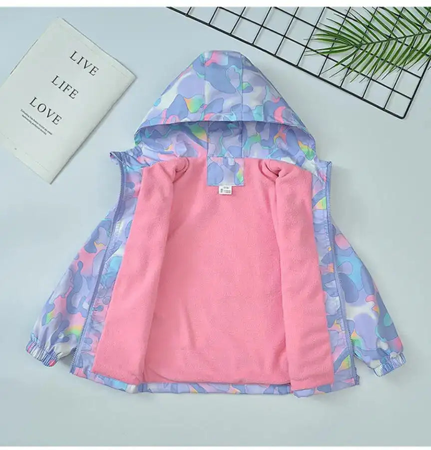 Girls Korean Polar Fleece Outdoor Jacket 4-12 Yrs Children's Autumn Winter Thickened Hooded Windbreaker Kids Girl's Fashion Coat - Lootquake
