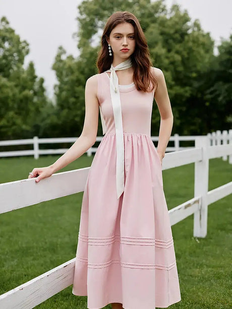 FSLE Classic Cleanfit Elegant Fake Two-pieces Vest Summer Women Long Dress 2024 New Versatile Casual A-Line Dress 24FS12982 - Lootquake