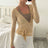 Ladies Yoga Workout Blouses Tees Women Cross Wrap Tie Crop Tops Fashion Long Sleeve Deep V Neck Solid Color Slim Fit T-Shirts - Lootquake
