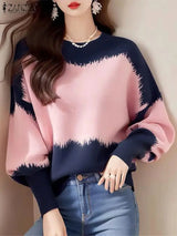 ZANZEA Women Sweatsshirts Spring Long Sleeve Hoodies 2025 Simple Round Neck Pullovers Casual Color Patchwork Harajuku Jumpers - Lootquake