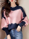ZANZEA Women Sweatsshirts Spring Long Sleeve Hoodies 2025 Simple Round Neck Pullovers Casual Color Patchwork Harajuku Jumpers - Lootquake