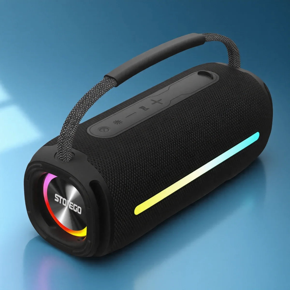 Altavoz inalámbrico portátil Bluetooth 53 para exteriores, resistente al agua IPX6, altavoz de alta potencia con linterna RGB y subwoofer.