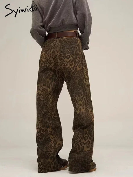 Syiwidii Leopard Print Y2k Jeans Women Oversized Wide Leg Denim Trousers Streetwear Hip Hop Vintage Loose Baggy Designer Jeans - Lootquake