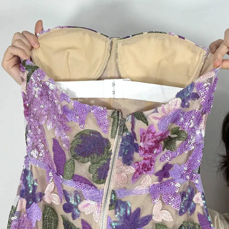 2025 Summer New Bra Heavy Industry Sequins Split Long Dress Women's Elegant Celebrity Club Party Evening Dress Wholesa - Lootquake