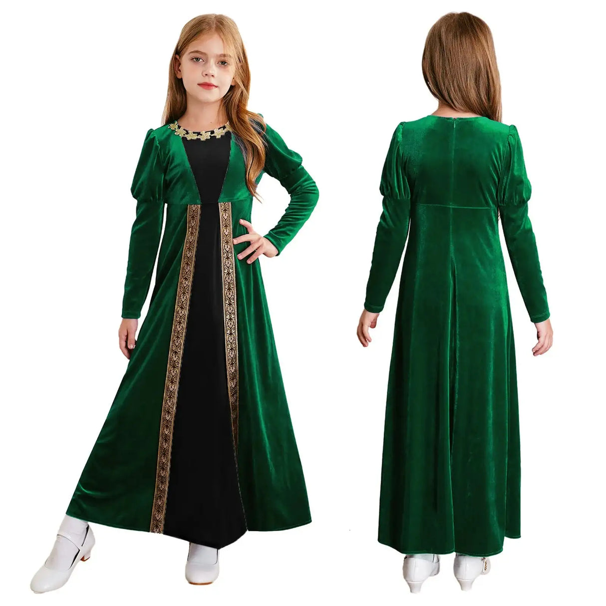 Girls Velvet Medieval Princess Dress Long Sleeve Renaissance Retro Robe Ancient Roman Long Dress for Halloween Carnival Party