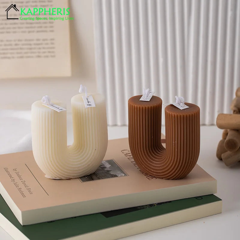 U Shaped Candle Scented Candles Ribbed Aesthetic Home Decorative Candles Smokeless Personalized Candles Guest Gift Lot