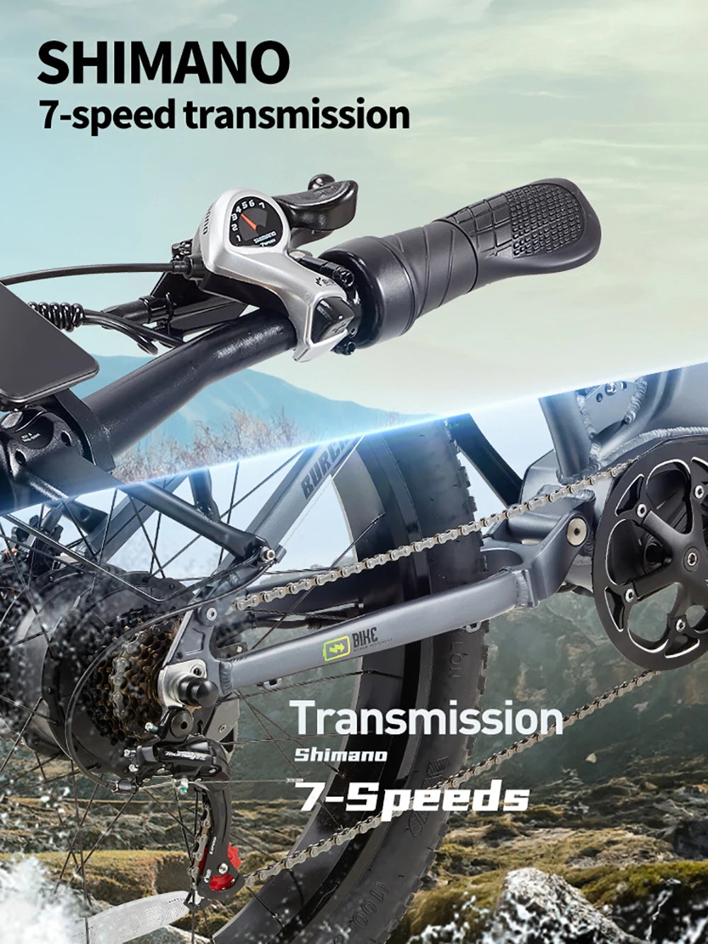 Bicicleta eléctrica BURCHDA RX80 para adultos, motor de 1000 W, batería de 48 V 20 Ah, neumáticos anchos todoterreno de 26", bicicleta eléctrica para montaña y nieve, ciclismo todoterreno