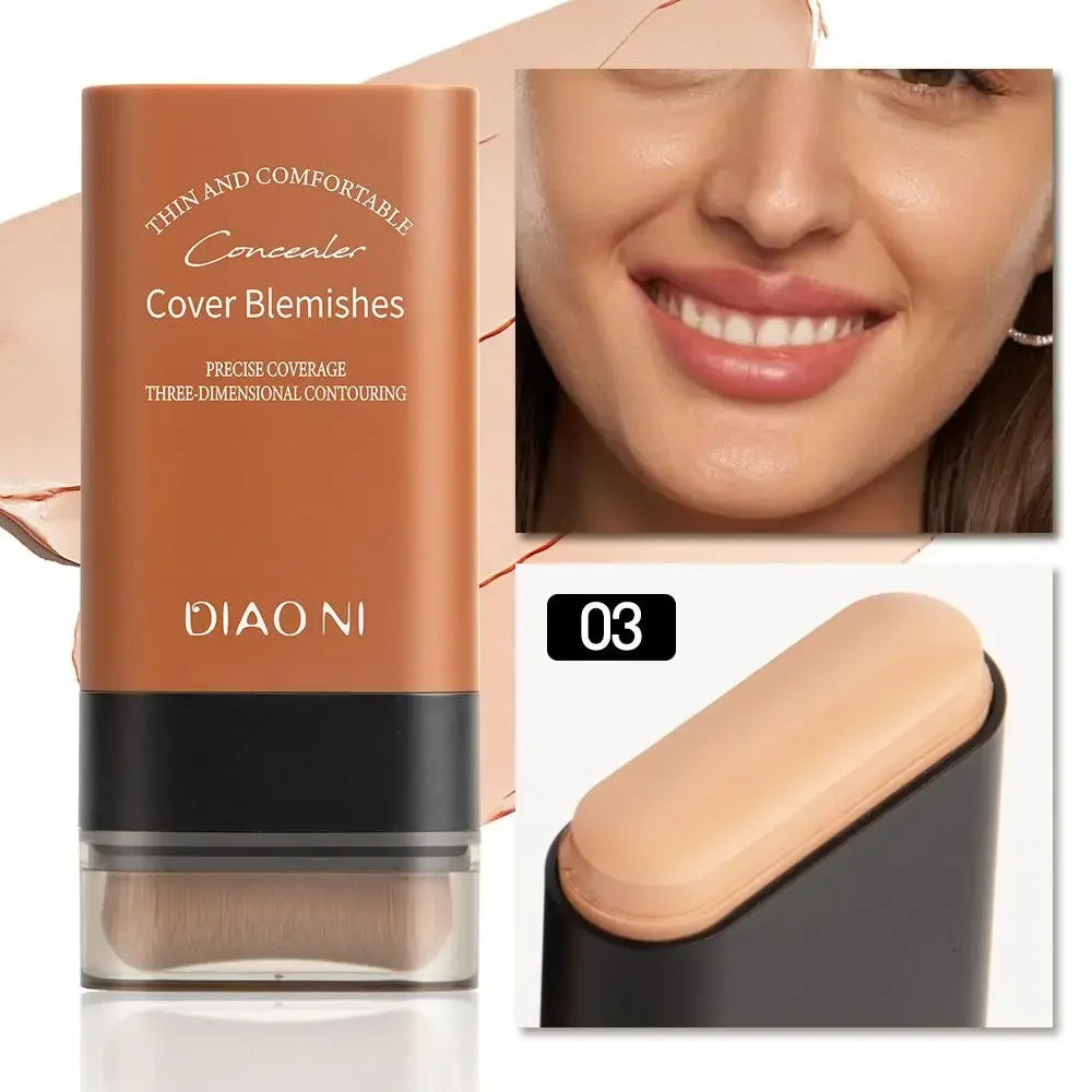 Base de maquillaje mate en barra, multiusos, borrador, cobertura total, resistente al agua, duradera, control de grasa, cobertura para el acné, con brocha.