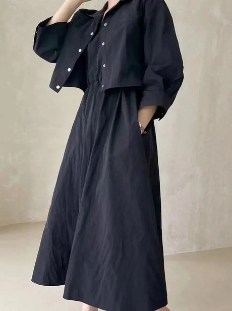 LANMREM 2 Pieces Sets For Women Suspender Long Dress With Sleeves Coat Female Casual Clothing 2024 Summer New 2DA6550 - Lootquake