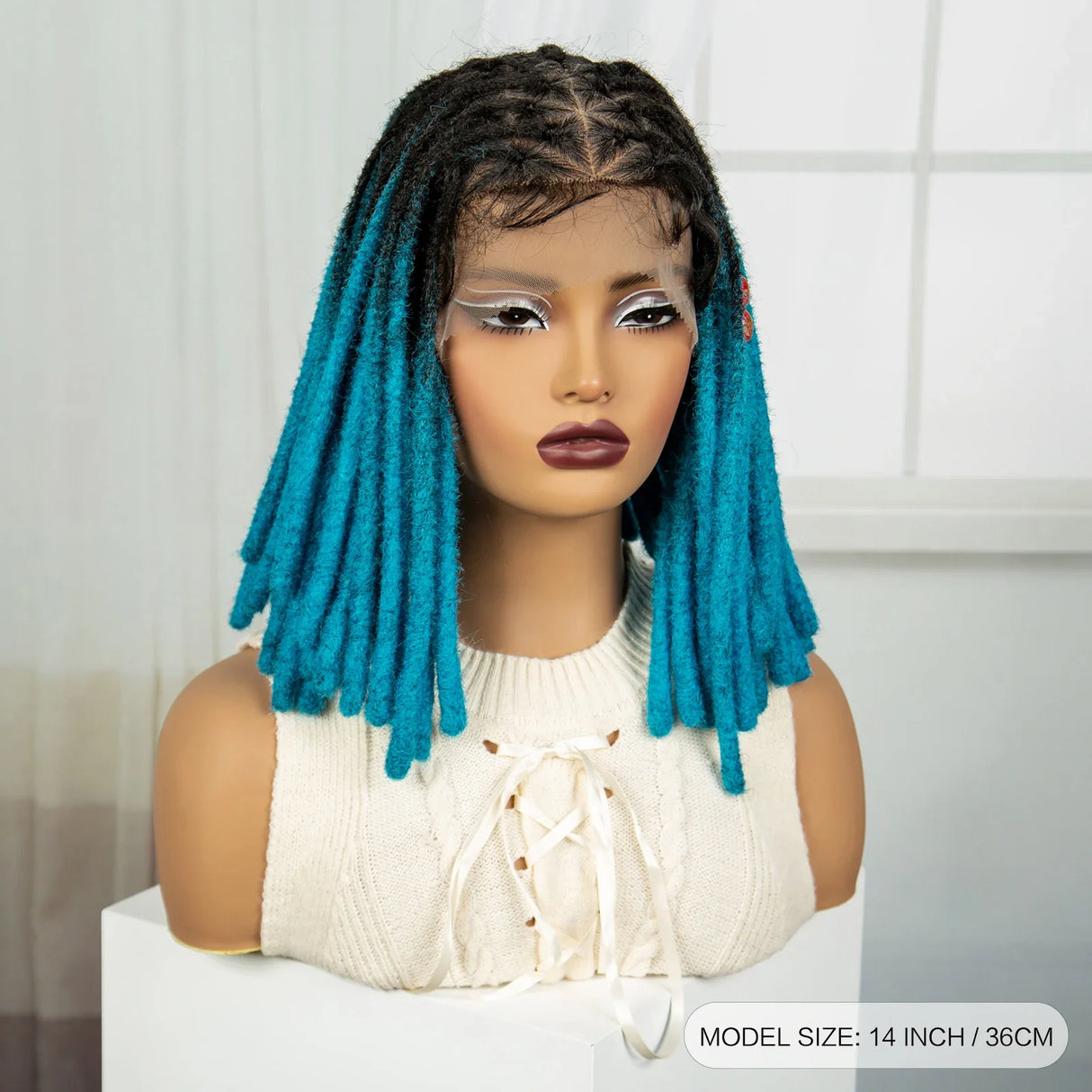 Blue Faux Locs & Knotless Braids Wig | Full Lace | Baby Hair | Dreadlock Style
