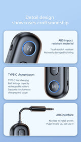 Receptor y transmisor de audio Bluetooth 5.3 con conector auxiliar de 3,5 mm para avión, adaptador USB inalámbrico para TV, PC, auriculares, kit de coche y altavoz.