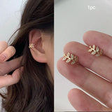 LATS Gold Color Leaves Ear Cuffs, Black Non-Piercing Ear Clip Earrings for Women & Men