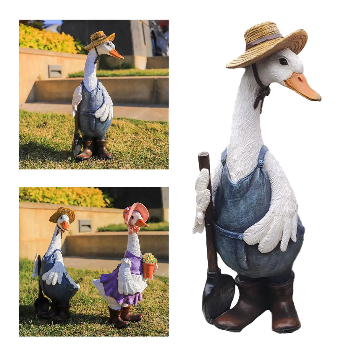 Estatua de pato de resina para jardín, escultura, figurita, adorno decorativo para patio