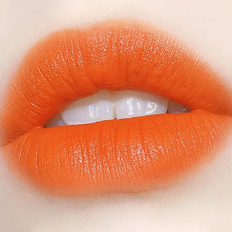 Orange Color Lipstick Lip Glaze Matt Silky Smooth Not Easy To Fade Lip Gloss Long Lasting Lip Stick Sexy Women Cosmetics Makeup