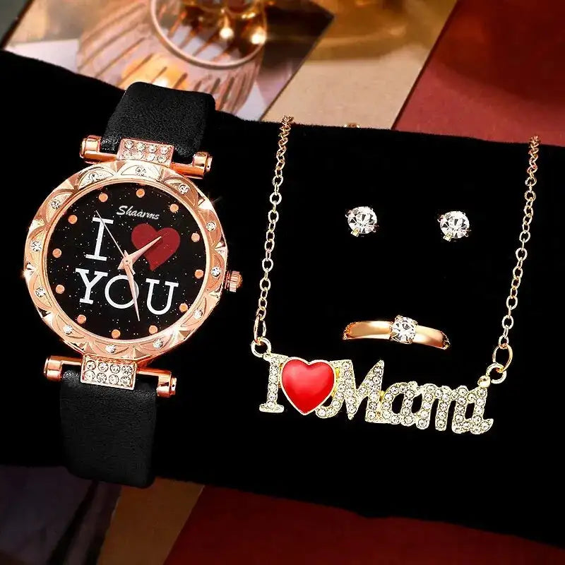 5pcs Set Women Watches Luxury Female Clock Quartz Wristwatch Love Dial Fashion Ladies Wrist Watch Reloj Mujer Relogio Feminino - Lootquake