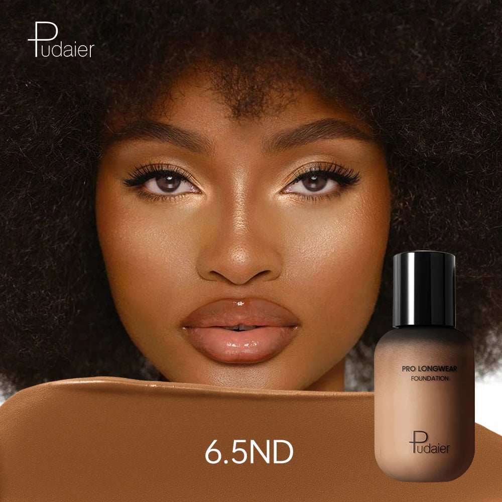 Base de maquillaje natural de larga duración Pudaier - Botella pequeña marrón, acabado mate, no pegajosa, textura cremosa, adecuada para todo tipo de piel