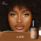 Base de maquillaje natural de larga duración Pudaier - Botella pequeña marrón, acabado mate, no pegajosa, textura cremosa, adecuada para todo tipo de piel