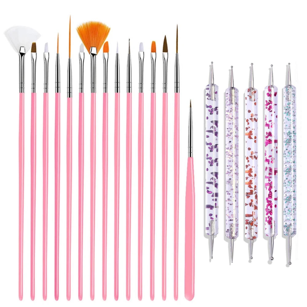YIKOOLIN 20pcs Nail Art Brush Set UV Gel Polish Pen Acrylic Nail Design Kit DIY Painting Tools for Nail Artistry