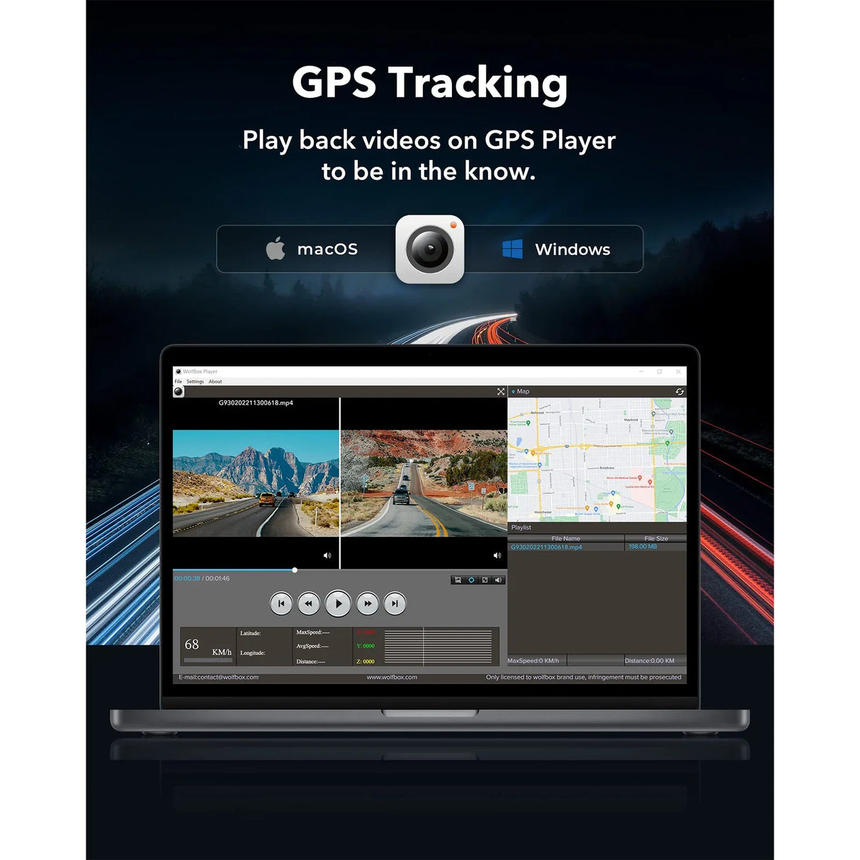 WOLFBOX G930 Caméra de tableau de bord 10 pouces Wifi 4K DVR pour voiture FOV 140° Caméra de tableau de bord avec rétroviseur, vue de stationnement 24h/24, écran tactile, enregistreur vidéo