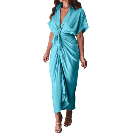 Formal Dresses For Wedding Guest Short Sleeve Long Dress Temperament Commuting High Waist Button Dress vestidos de graduación - Lootquake
