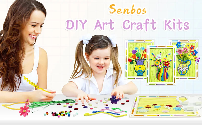 Kids DIY Craft Kit 3D Embossing Kit Photo Frame DIY Making Button Bouquet Boy Girls Interactive Handmade Educational Toy Gift