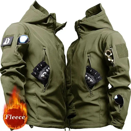 2024 New Outdoor Jackets Men Shark Skin Soft Shell Tactical Waterproof Windbreaker Jacket Mens Hooded Bomber Coats Hiking - Lootquake