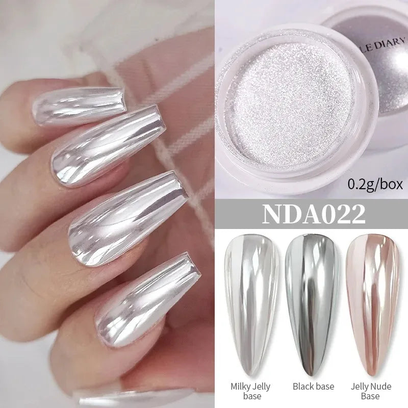 Moonlight Mirror Nail Powder Aurora Silver Glitter Metallic Effect UV Gel Polish for Manicure DIY Nail  Art Design Decoration