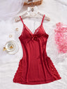 Women’s Sexy Lace Trim Side Slit Bowknot Decor Cami Sleep Dress Ladies Night Dresses Tops Girls Woman Loungewear 2024 Fashion