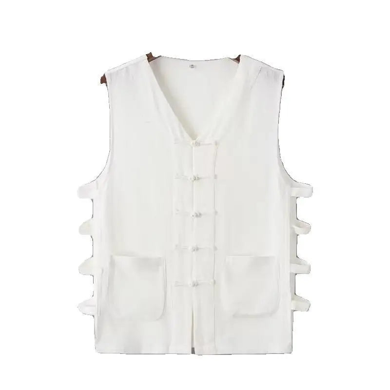 Vintage Vest Men Cotton Linen Shirt Kung Fu Vest Summer Tank Top Tang Suit Traditional Chinese Clothing Sleeveless Open Cardigan