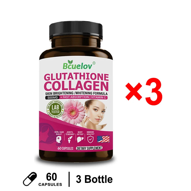 Suplemento de colágeno y glutatión: favorece la salud de la piel, el cabello, las uñas y los huesos. Es antioxidante.