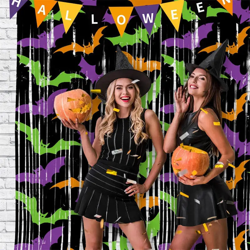 Halloween Pumpkin Ghost Bat Curtain 2M Haunted House Decoration Party Decor Background Eye-Catching For Party Backdrop Photo