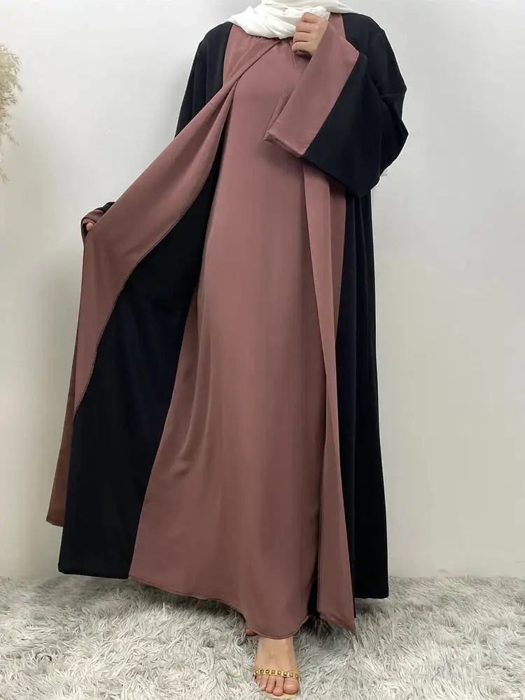 Vestido de fiesta musulmán Eid para mujer, Abaya de Ramadán, vestido largo falso de dos piezas, marroquí, Dubái, Turquía, bata Jalabiya 2024