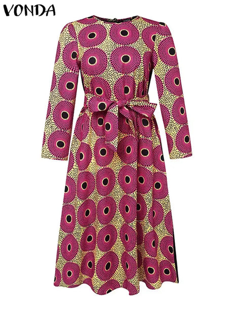 Plus Size 5XL VONDA Bohemian Maxi Long Dress 2024 Women Printed Sundress Fashion Long Sleeve Vestidos Casual Loose Robe - Lootquake