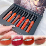 Fashion 6 Pcs Matte Waterproof Velvet Nude Lipstick Sexy Red Brown Moisturizing Pigments Lip Makeup Long Lasting Summer Cosmetic