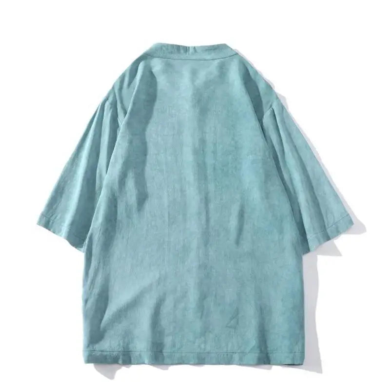 M-5XL Plus Size Mens Half Sleeve Kung Fu Tai Chi Tops Streetwear Casual Shirt Chinese Style Tunic Summer Shirts Sky Blue Clothes - Lootquake