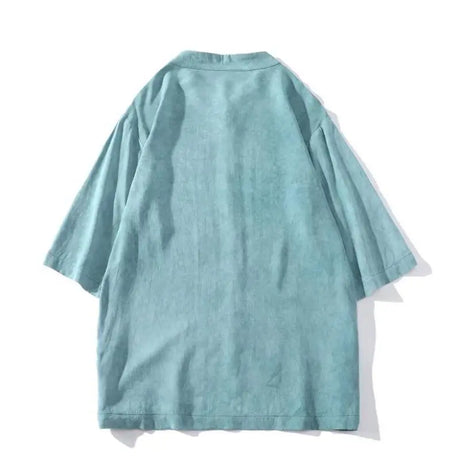 M-5XL Plus Size Mens Half Sleeve Kung Fu Tai Chi Tops Streetwear Casual Shirt Chinese Style Tunic Summer Shirts Sky Blue Clothes - Lootquake
