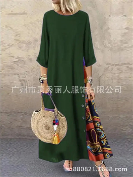 Women's Fashion Casual Loose Big Swing Half Sleeve Long Dress Floral Holiday Maxi Dress Plus Size Vestidos Longos Robe - Lootquake