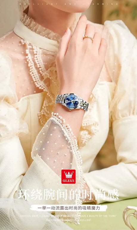OLEVS Original Brand Elegant Women's Watches Waterproof Luminous Quartz Watch for Lady Necklace Bracelet Gift Box Set Calendar - Lootquake