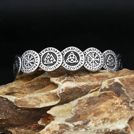 New Vintage Nordic Vikings Valknut Pattern Bracelet Stainless Steel Fashion Viking Compass Cuff Bangles Amulet Jewelry Wholesale - Lootquake