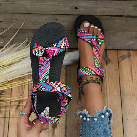 2023 Summer Flat Women's Shoes Hemp Rope Set Foot Beach Sandals Outdoor All-match Casual Slippers Large Size Women Sandals - Lootquake